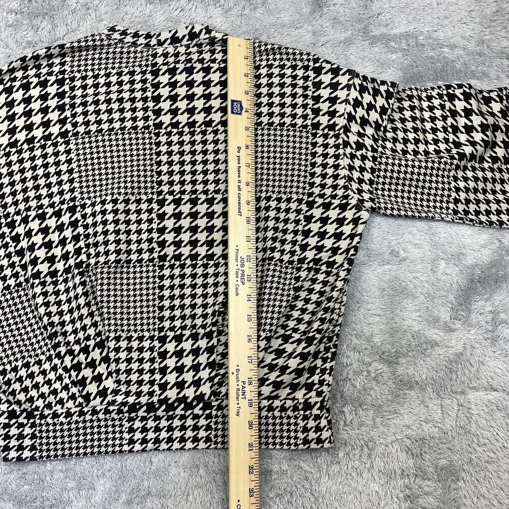 Monrow Shirt Women Small Black Houndstooth Sweatshirt Sweater Puff Sleeve USA - Picture 13 of 14